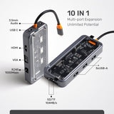 Arizone® USB HUB SW10V (10 IN 1) 1*USB 3.0/2*USB 2.0/HDMI/RJ45/VGA/USB-C PD/SD/TF/3.5mm 100Mbps