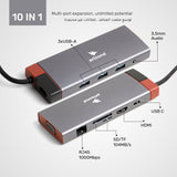 Arizone® USB HUB BS10A (10 IN 1) 3*USB 3.0/HDMI/RJ45/VGA/USB-C PD/SD/TF/3.5mm 1000Mbps